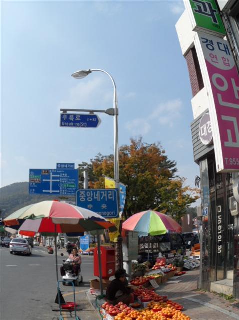 경북 고령 ‘우륵로’의 시작점인 고령종합시장 중앙네거리의 모습. 고령종합시장은 이 지역에서는 유일하게 5일장이 서는 곳이기도 하다.