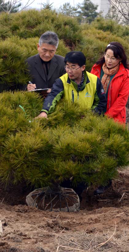 강원도 춘천시 산림조합중앙회 강원도지회에서 귀농을 희망하는 사람들이 묘목재배 교육을 받고 있다.