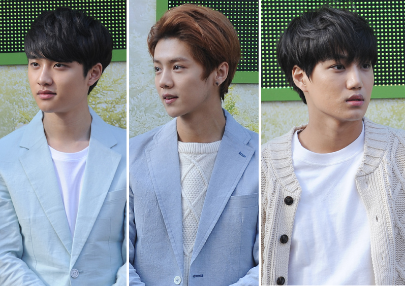 엑소(EXO) 팬사인회 디오(왼쪽부터), 루한, 카이