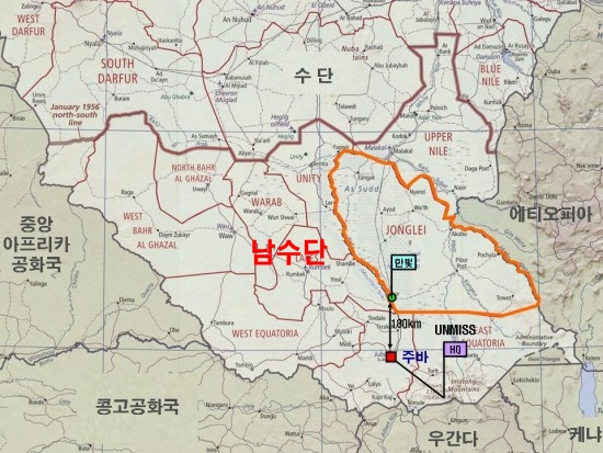 한빛부대 남수단 주둔기지 인근 지도. / 국방부 제공