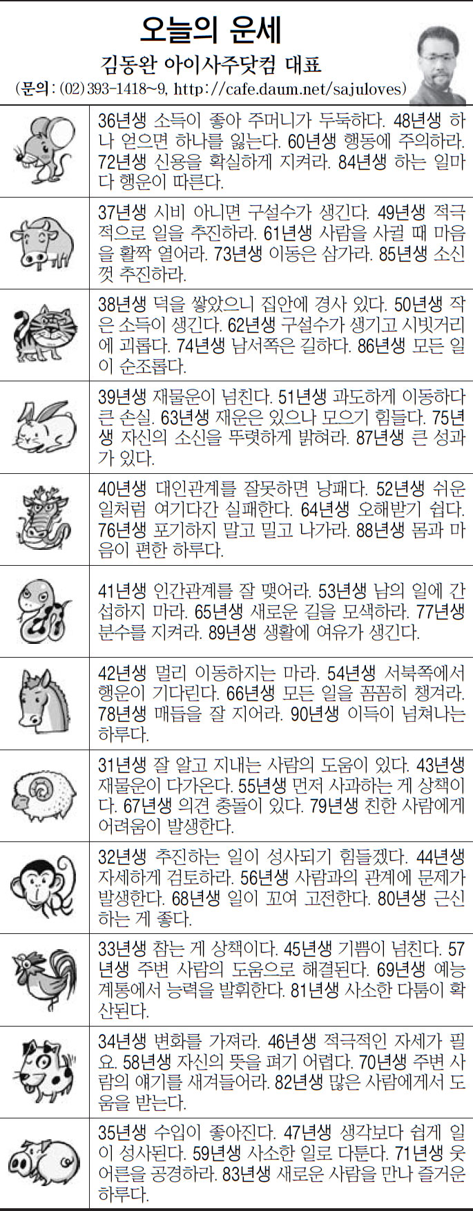 [오늘의 띠별 운세] 2014년 1월 15일 수요일 (오늘의운세)