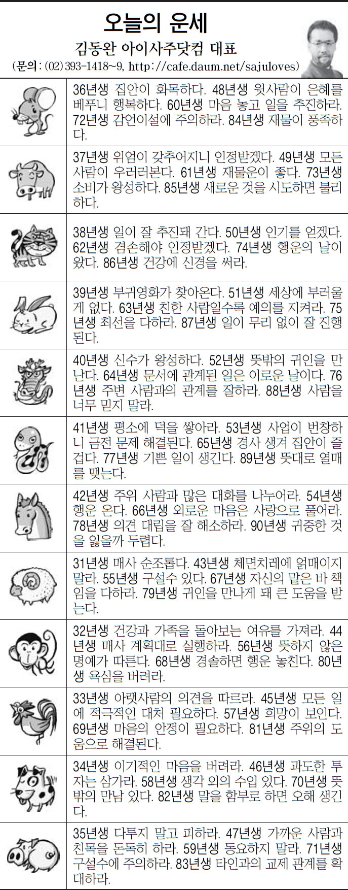 [오늘의 띠별 운세] 2014년 1월 21일 화요일 (오늘의운세)