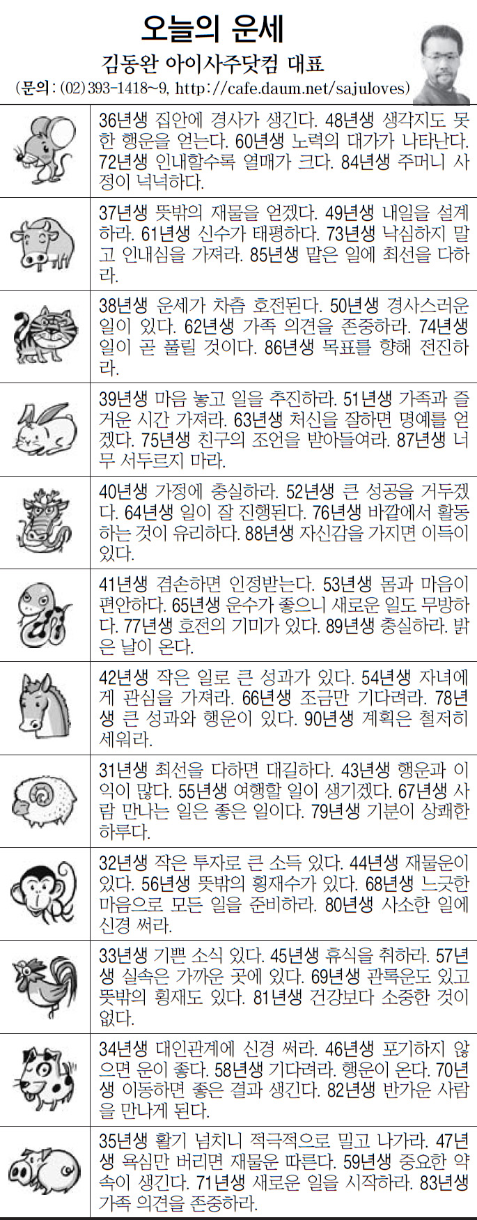 [오늘의 띠별 운세] 2014년 2월 3일 월요일 (오늘의운세)