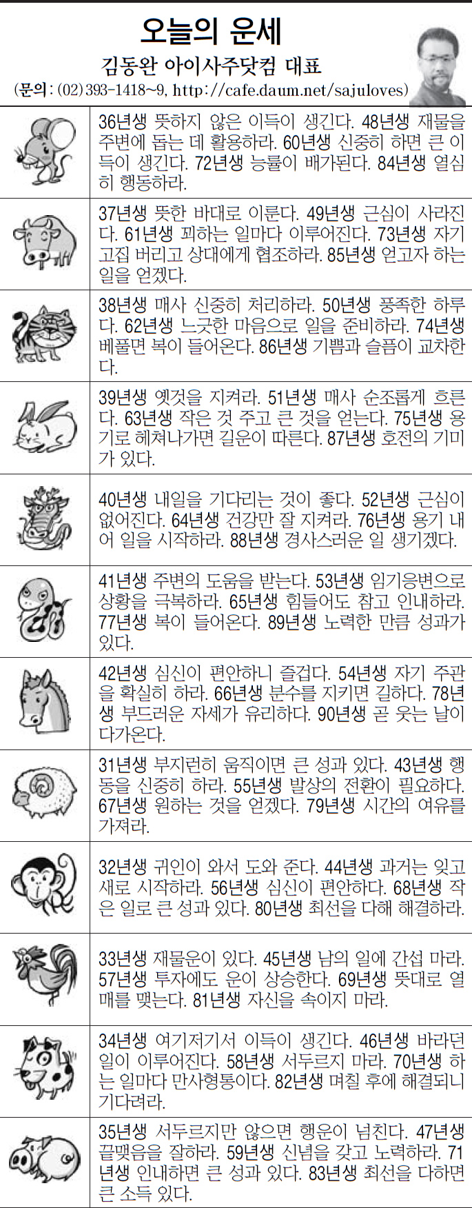 [오늘의 띠별 운세] 2014년 2월 7일 금요일 (오늘의 운세)