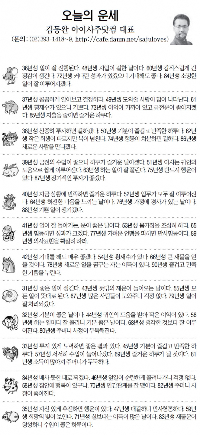 [오늘의 띠별 운세] 2014년 3월 28일 금요일 (오늘의 운세)