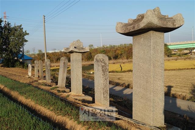 합덕제 서쪽에 늘어선 비석들.