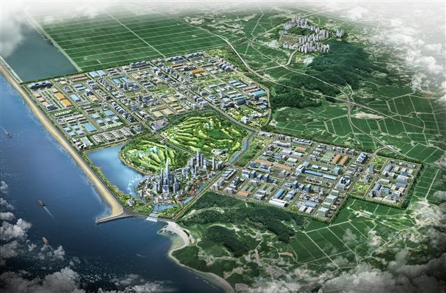 한국토지주택공사(LH)가 개발한 충남 당진 석문공단 조감도. 주거와 산업용지가 어우러진 곳으로 수도권과 가깝다는 이점을 지녔다. 한국토지주택공사 제공