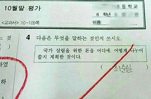 초등학교 시험, 잘못된 답안(?) ’최순실’