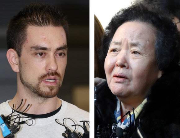 ‘이태원 살인사건’의 아서 존 패터슨(왼쪽)·피해자 조중필씨의 어머니 이복수씨. 연합뉴스