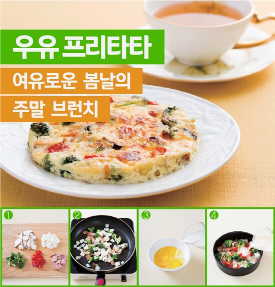 요리와 친하지 않은 이들도 쉽게 만들 수 있고 맛도 좋은 요리로는 이탈리아식 오믈렛인 프리타타가 있다. 프리타타는 달걀 푼 것에 채소, 육류, 치즈, 파스타 등 기호에 맞는 재료를 넣어 완성하는 것으로, 특히 우유를 넣으면 영양과 부드러움이 배가된다.