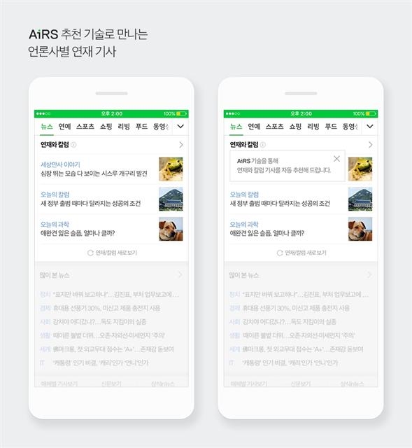 개인의 취향에 맞춘 정보와 서비스를 제공하는 ‘빅데이터 기반 큐레이션’ 기술이 광고, 뉴스, 음악 등 다양한 분야에서 활용되고 있다. 사진은 네이버의 AI 추천 시스템 ‘AiRS.