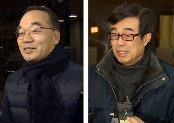 검찰 조사 마치고 귀가하는 박재완과 장다사로