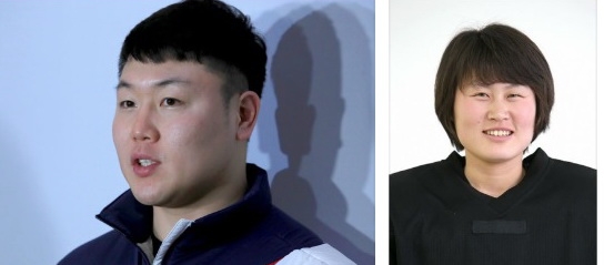 한국 남자 봅슬레이 원윤종과 북한 여자아이스하키 황충금.