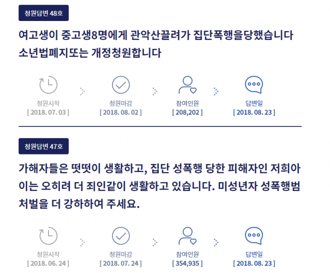 청와대 국민청원 게시판