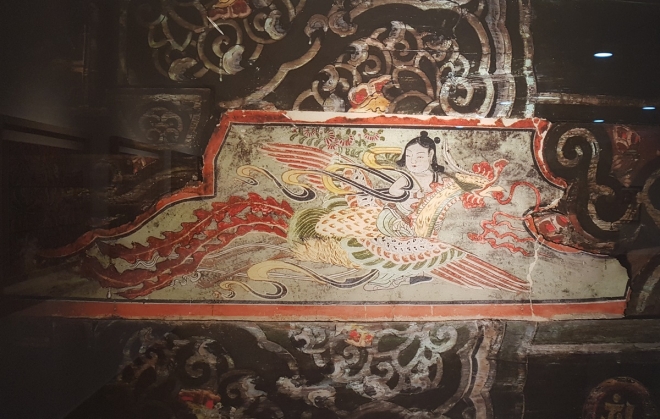 양산 통도사의 봉황을 탄 문수보살. 작가의 허락을 받고 전시작품을 촬영한 것이다.