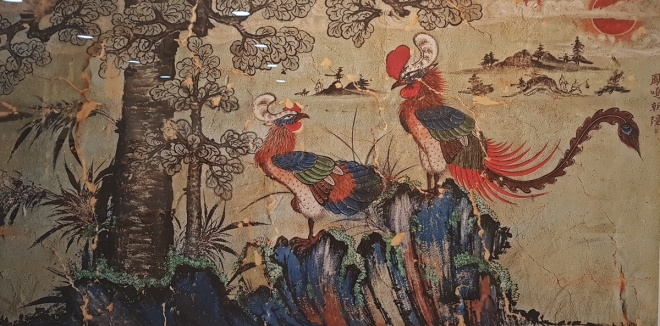 경북 안동 봉정사의 봉황도. 절집이 아니라 궁궐에 있을 법한 그림이다. 작가의 허락을 받고 전시 작품을 촬영한 것이다.