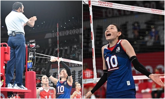 4일 일본 아리아케 아레나에서 열린 도쿄올림픽 여자 배구 8강 한국과 터키의 경기에서 김연경이 심판 판정에 항의하고 있다. 2021.8.4. 도쿄 올림픽사진공동취재단