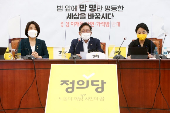 의원총회에서 발언하는 배진교 원내대표