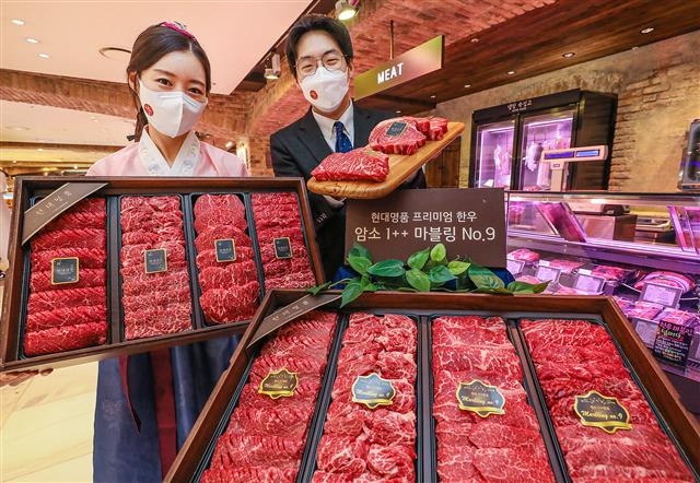 현대백화점이 최고급 한우로 기획한 ‘현대명품 한우 넘버나인 세트’. 현대백화점 제공