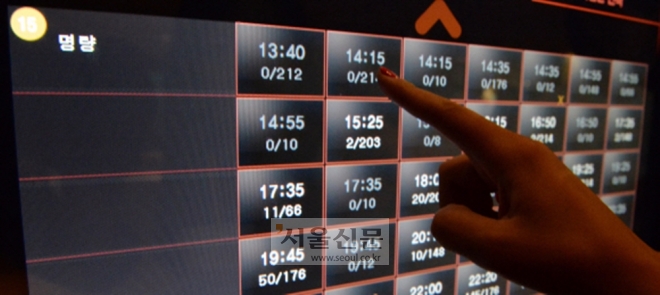 영화 ‘명량’이 역대 최단 기간 1000만 관객을 돌파한 10일 서울 용산구 한 영화관에서 관객들이 영화표를 구매하고 있다. 2014.08.10. 박윤슬 기자