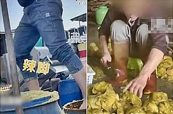 광둥TV는 세계 소비자 권리의 날인 15일(현지시간) 광둥성 산터우의 ‘쏸차이’ 제조 공장의 비위생적 생산 과정을 폭로했다. 출처 텐센트