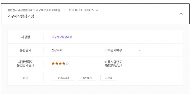 직업훈련포털에서 교육과정을 고를 때 수강생 만족도를 반드시 확인하자. 가급적 별 3개 이상인 곳을 추천한다.
