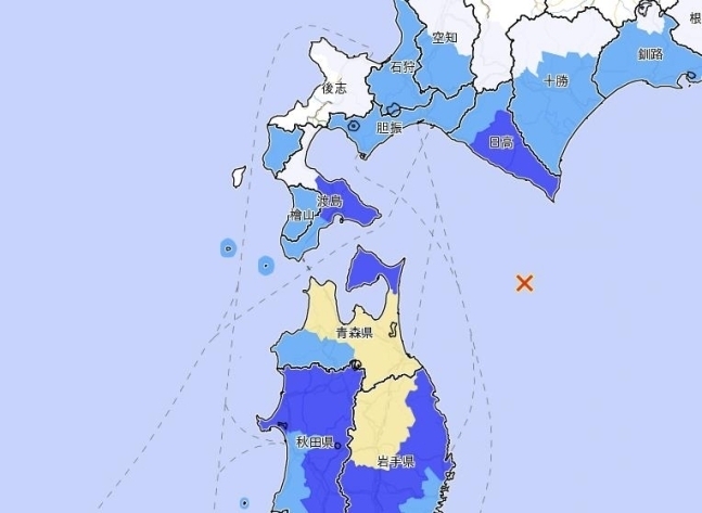 8월 11일 지진 발생 지점. (일본 기상청 홈페이지 캡처) 연합뉴스