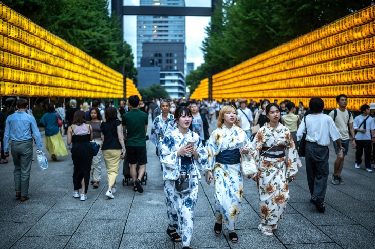 도쿄 야스쿠니 신사에 방문한 사람들. 2024.7.14 AFP 연합뉴스