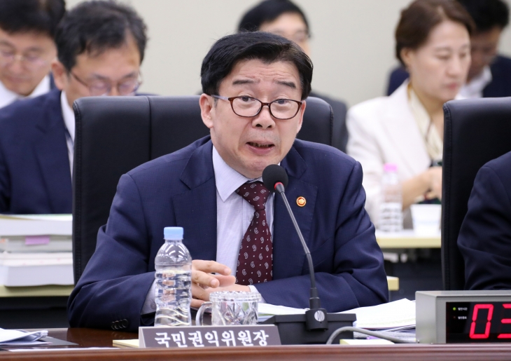 국감, 위원 질의에 답하는 유철환 국민권익위원장
