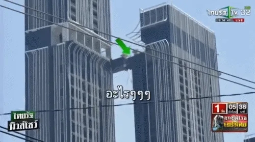 고층빌딩 끊어진 다리 뛰어넘은 한국인 남성. 엑스 캡처.