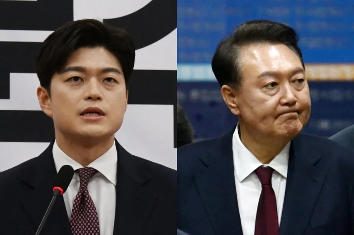 15일 국회에서 기자간담회에 나선 김용태 국민의힘 비상대책위원장. 오른쪽은 지난 12일 12·3 비상계엄 사태와 관련해 내란 우두머리 혐의 등 사건 3차 공판에 출석한 윤석열 전 대통령. 2025.5.15. 서울신문·사진공동취재단 15일 국회에서 기자간담회에 나선 김용태 국민의힘 비상대책위원장. 오른쪽은 지난 12일 12·3 비상계엄 사태와 관련해 내란 우두머리 혐의 등 사건 3차 공판에 출석한 윤석열 전 대통령. 2025.5.15. 서울신문·사진공동취재단