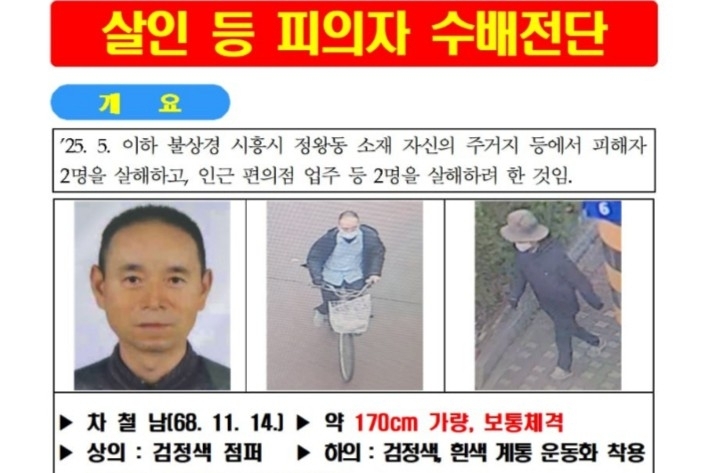 시흥 흉기난동 용의자 공개수배. 시흥경찰서