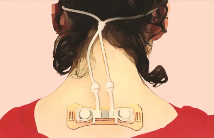 목 뒤에 부착한 장치로 비강 호흡 패턴을 측정한다. 연구팀은 호흡 패턴을 바꾸면 정서적 상태도 바꿀 수 있을 것으로 기대하고 있다. 이를 위해 좀 더 착용이 편한 웨어러블 측정 장치를 개발 중이다. 이스라엘 바이츠만 과학연구소 제공 목 뒤에 부착한 장치로 비강 호흡 패턴을 측정한다. 연구팀은 호흡 패턴을 바꾸면 정서적 상태도 바꿀 수 있을 것으로 기대하고 있다. 이를 위해 좀 더 착용이 편한 웨어러블 측정 장치를 개발 중이다. 이스라엘 바이츠만 과학연구소 제공