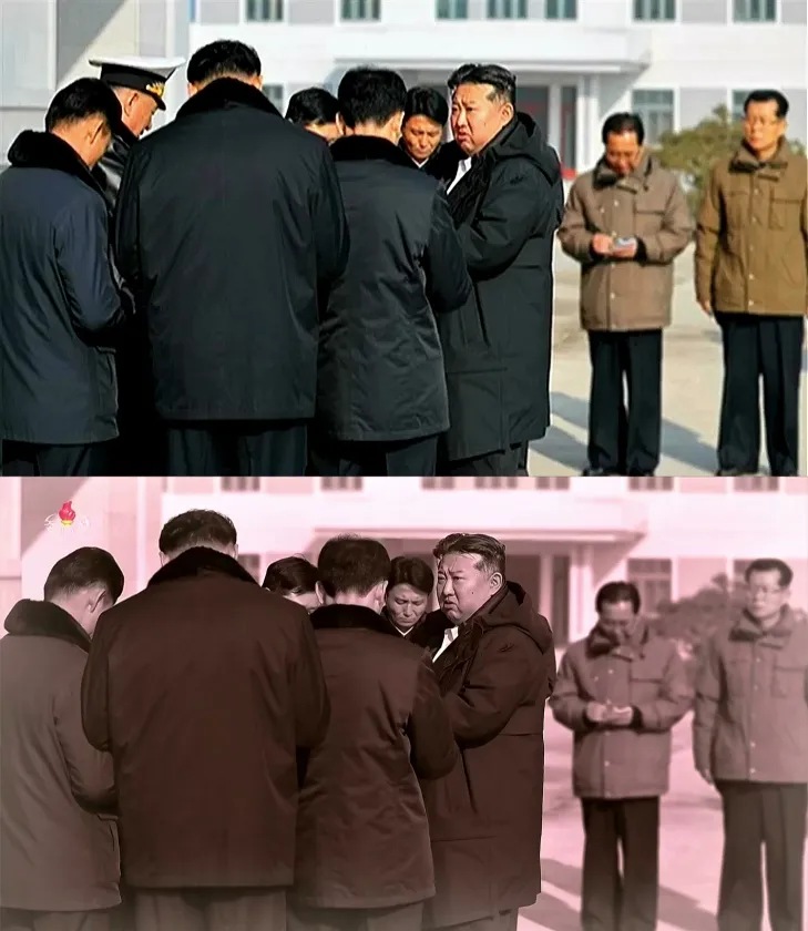 재공개된 사진에는 3월 보도 당시에는 등장했던 김명식 해군사령관의 모습이 지워진 것으로 확인됐다. 사진=조선중앙TV 캡처. 2025.06.14. 뉴시스 재공개된 사진에는 3월 보도 당시에는 등장했던 김명식 해군사령관의 모습이 지워진 것으로 확인됐다. 사진=조선중앙TV 캡처. 2025.06.14. 뉴시스