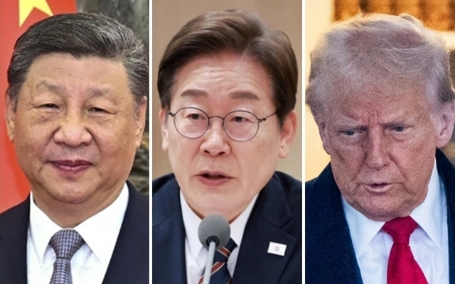 왼쪽부터 시진핑 중국 국가주석, 이재명 대통령, 도널드 트럼프 미국 대통령. 연합뉴스 자료사진