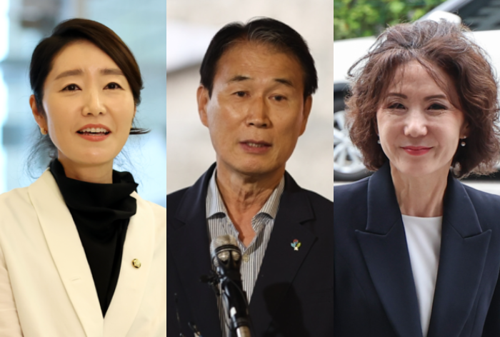 강선우(왼쪽) 여성가족부 장관 후보자·권오을(가운데) 국가보훈부 장관 후보자·이진숙(오른쪽) 부총리 겸 교육부 장관 후보자. 연합뉴스